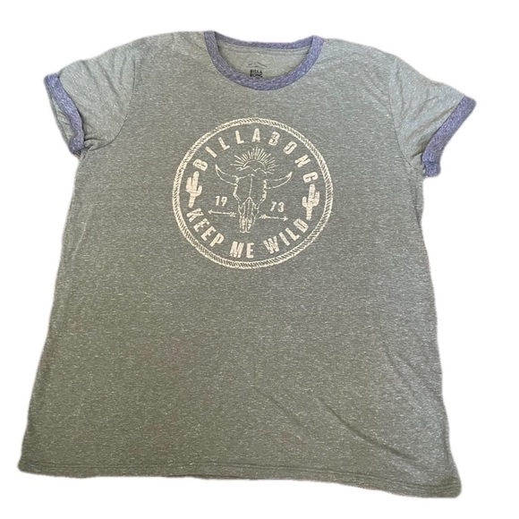 Billabong light green heathered Keep Me Wild longhorn design ringer tee - size L - Picture 1 of 3